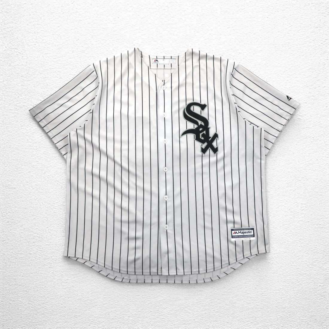 Majestic ベースボールシャツ 2XL ホワイト ストライプ MLB RED SOX ナンバリング COOL BASE
