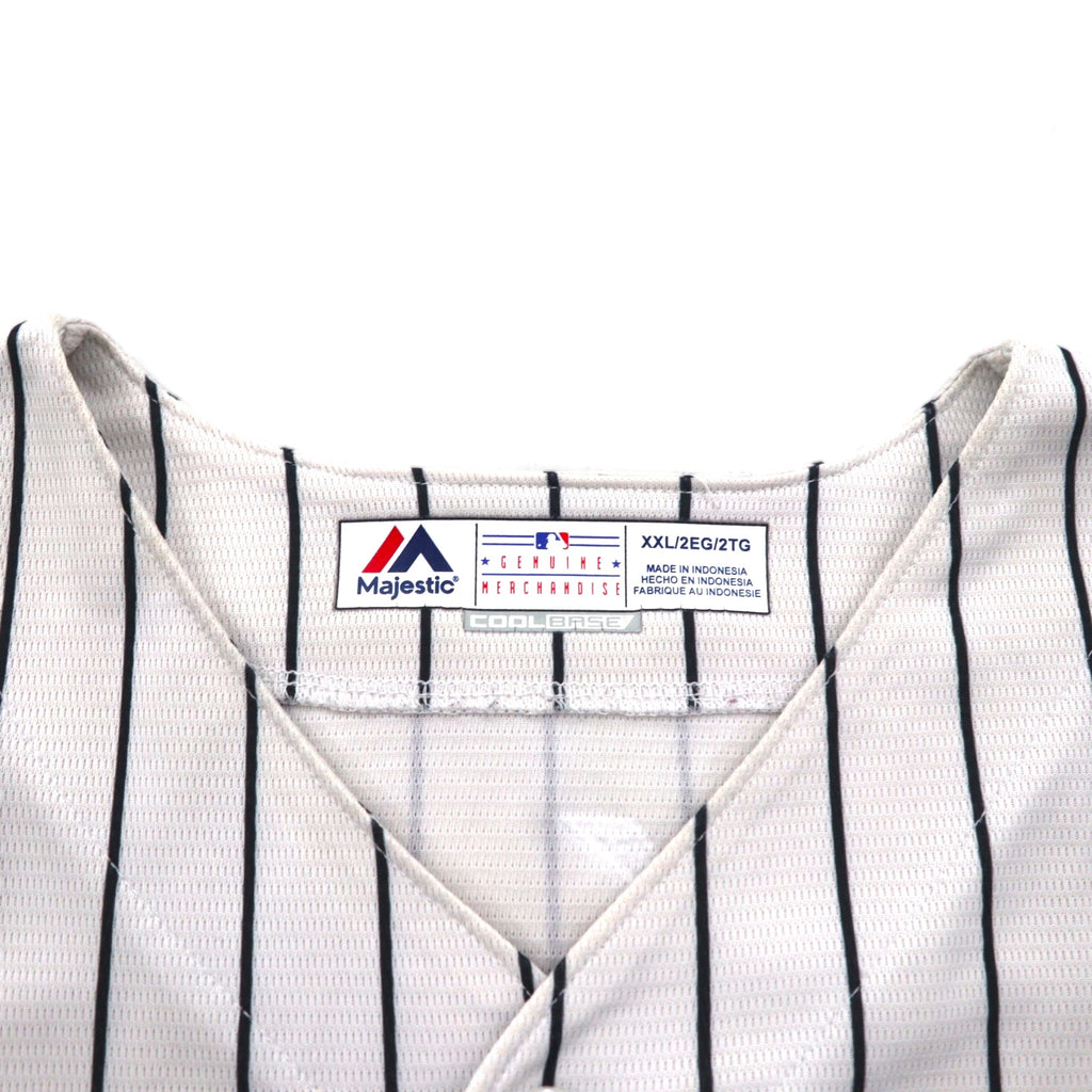 Majestic ベースボールシャツ 2XL ホワイト ストライプ MLB RED SOX ナンバリング COOL BASE