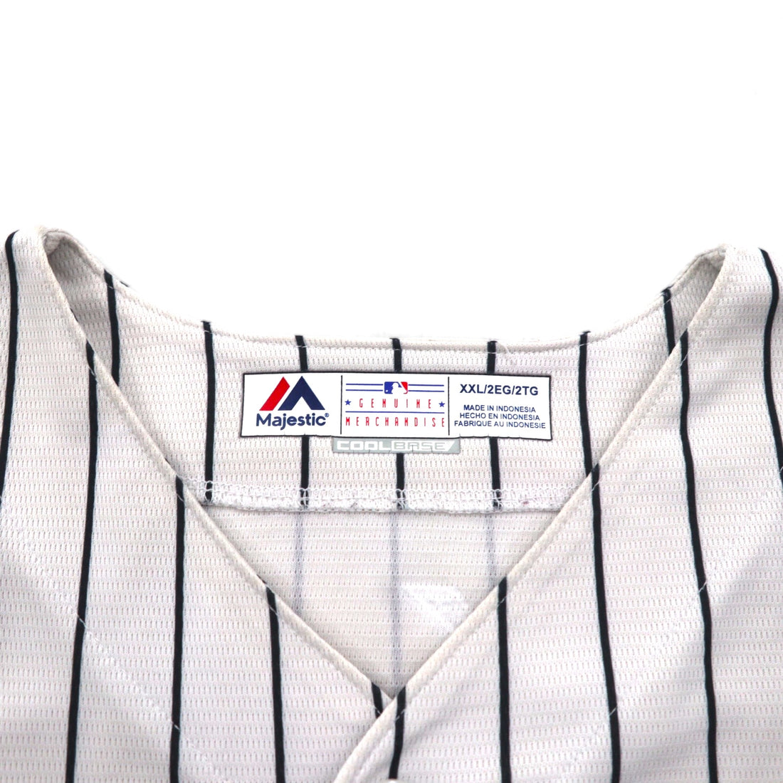 Majestic ベースボールシャツ 2XL ホワイト ストライプ MLB RED SOX ナンバリング COOL BASE
