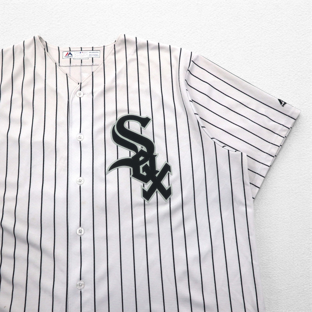 Majestic ベースボールシャツ 2XL ホワイト ストライプ MLB RED SOX ナンバリング COOL BASE