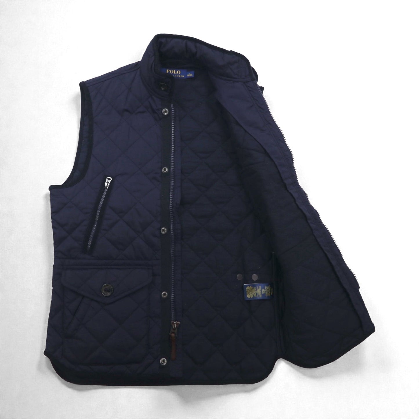 Polo Ralph Lauren ミリタリー キルティング ベスト S ネイビー 中綿 TALONジップ チンストラップ ジップアップ 比翼 スナップボタン