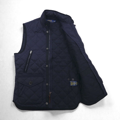Polo Ralph Lauren ミリタリー キルティング ベスト S ネイビー 中綿 TALONジップ チンストラップ ジップアップ 比翼 スナップボタン