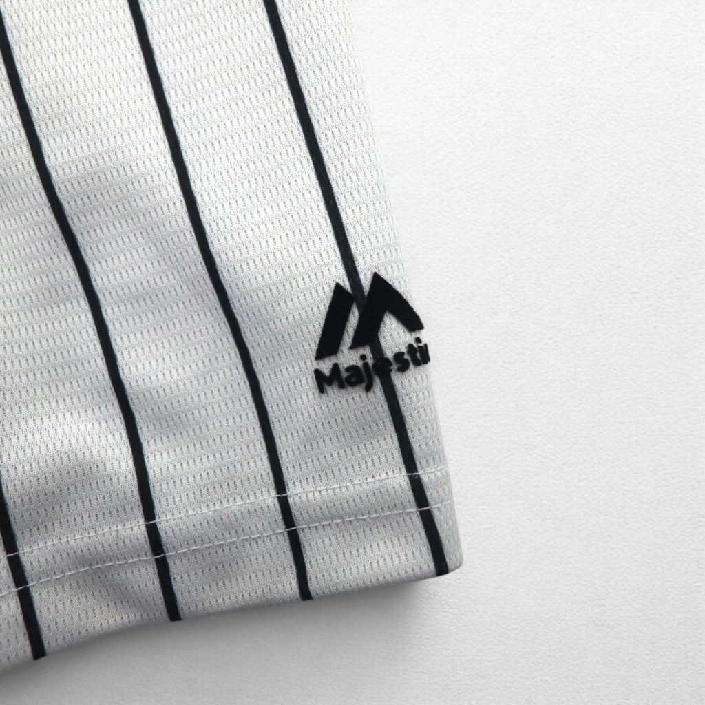 Majestic ベースボールシャツ 2XL ホワイト ストライプ MLB RED SOX ナンバリング COOL BASE