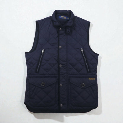 Polo Ralph Lauren ミリタリー キルティング ベスト S ネイビー 中綿 TALONジップ チンストラップ ジップアップ 比翼 スナップボタン