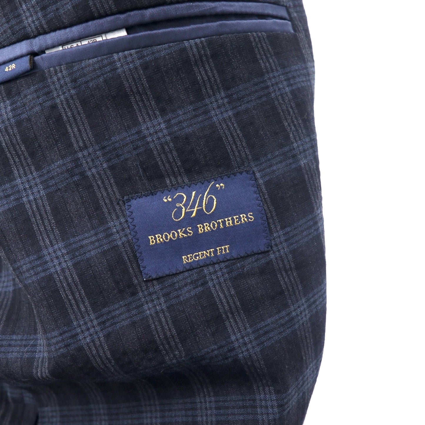 346 BROOKS BROTHERS シアサッカー 2B テーラードジャケット 42R ネイビー チェック ウール ポリエステル