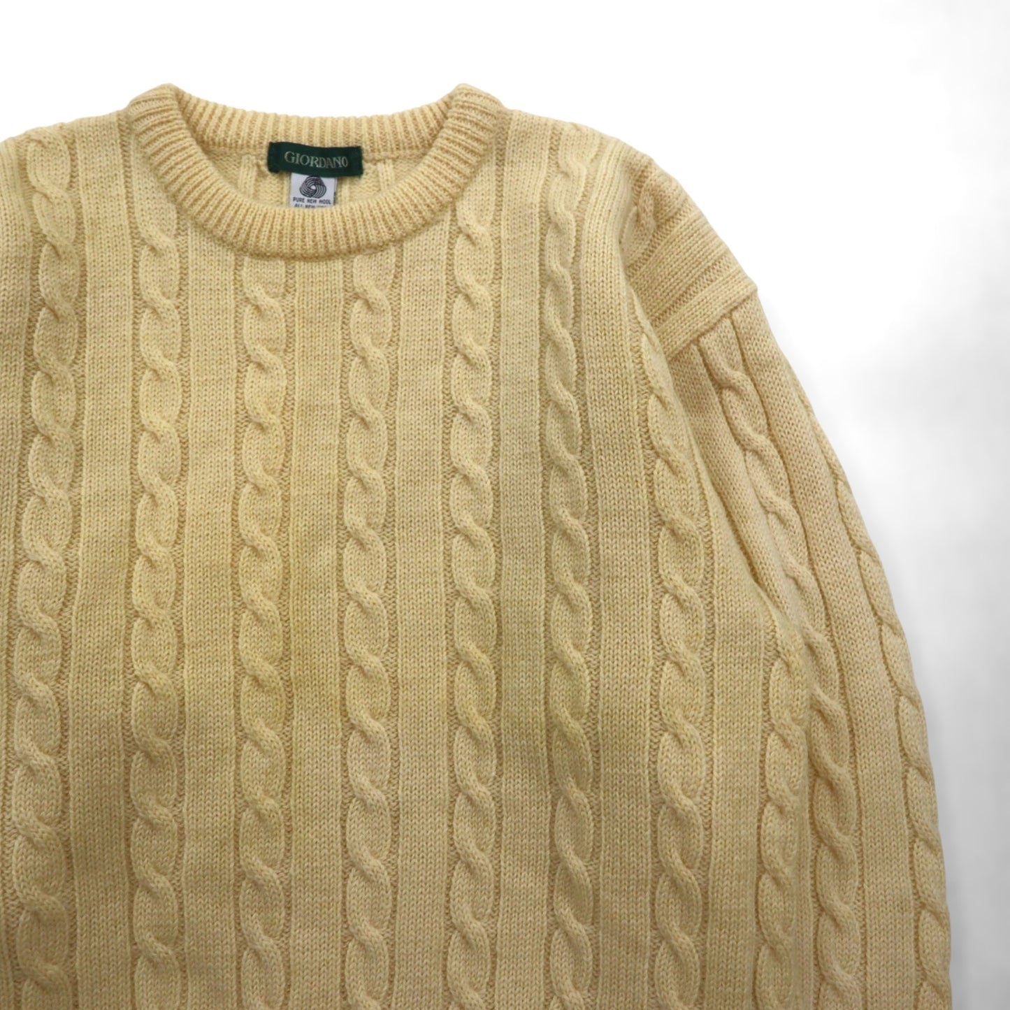 GIORDANO フィッシャーマン アラン ニット セーター S 生成り ケーブル編み ナチュラル ラムウール