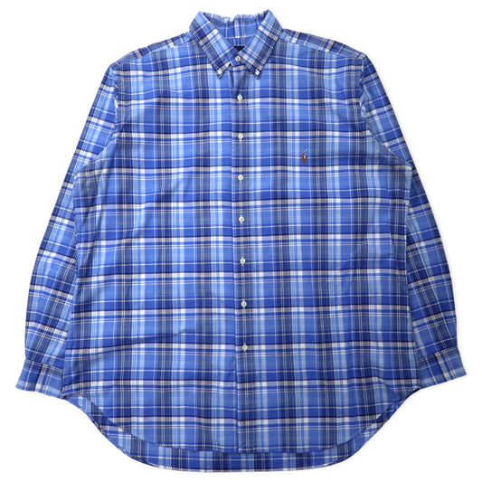 RALPH LAUREN ボタンダウンシャツ XLT ブルー チェック コットン CLASSIC FIT スモールポニー刺繍 ビッグサイズ
