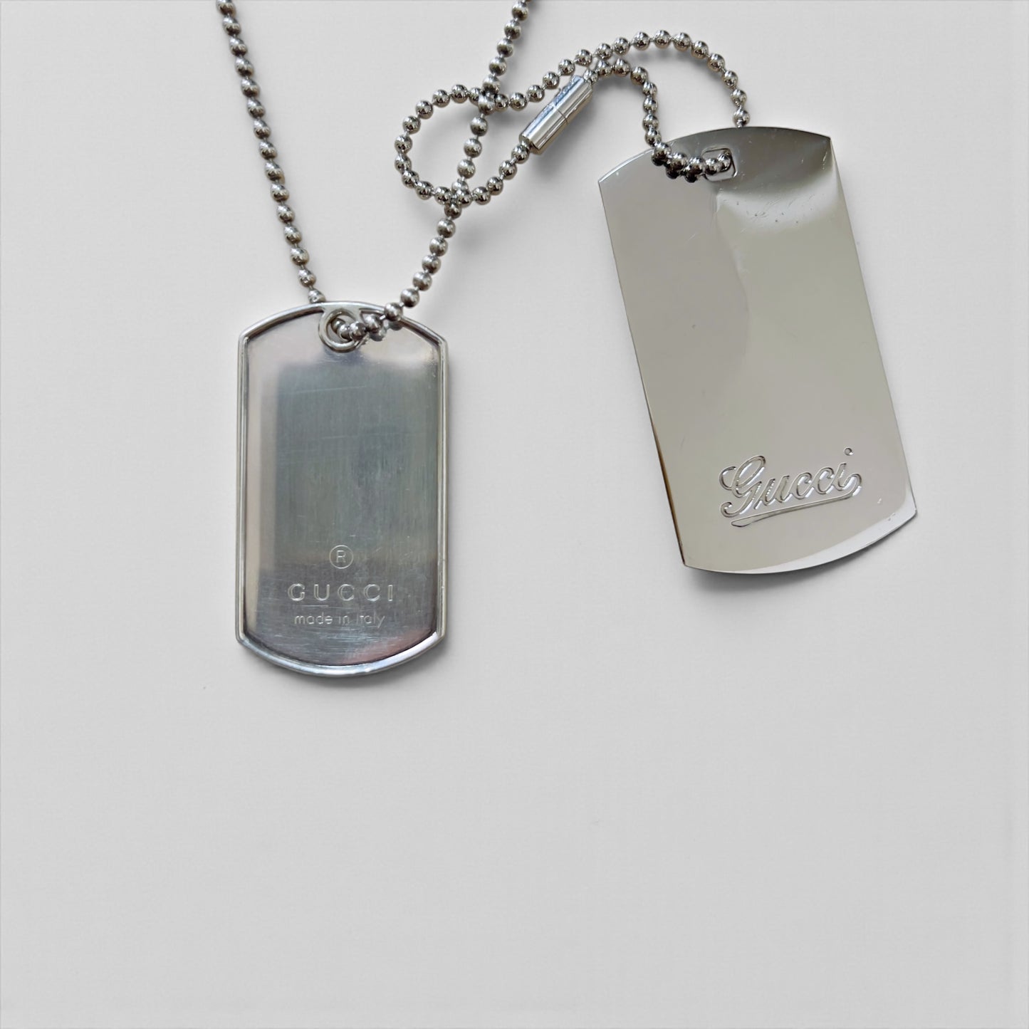 GUCCI ドッグタグ ダブルプレート 2WAY ネックレス ペンダント キーホルダー シルバー 925 ボールチェーン イタリア製