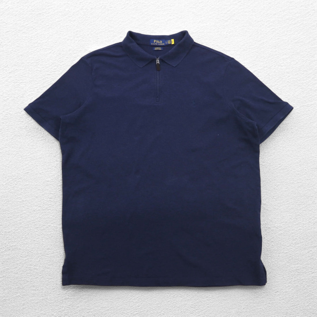 POLO RALPH LAUREN Classic Fit Stretch Mesh Half Zip Polo Shirt L Navy Cotton Small Pony Embroidery