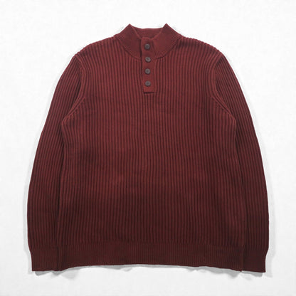 L.L.Bean ハーフボタン リブニット セーター XL ボルドー コットン JSB4