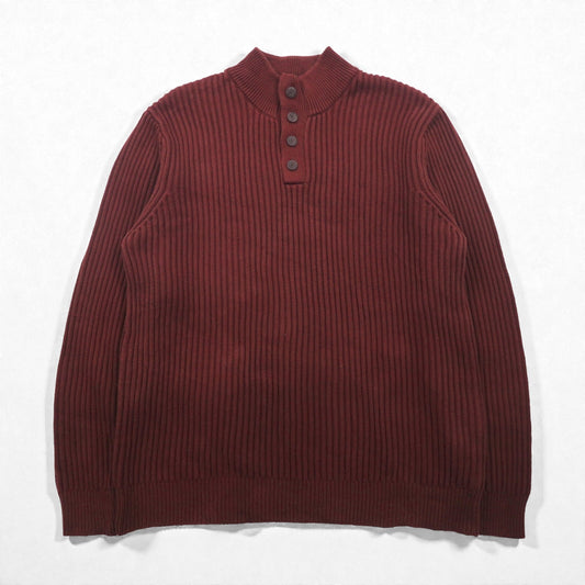 L.L.Bean ハーフボタン リブニット セーター XL ボルドー コットン JSB4