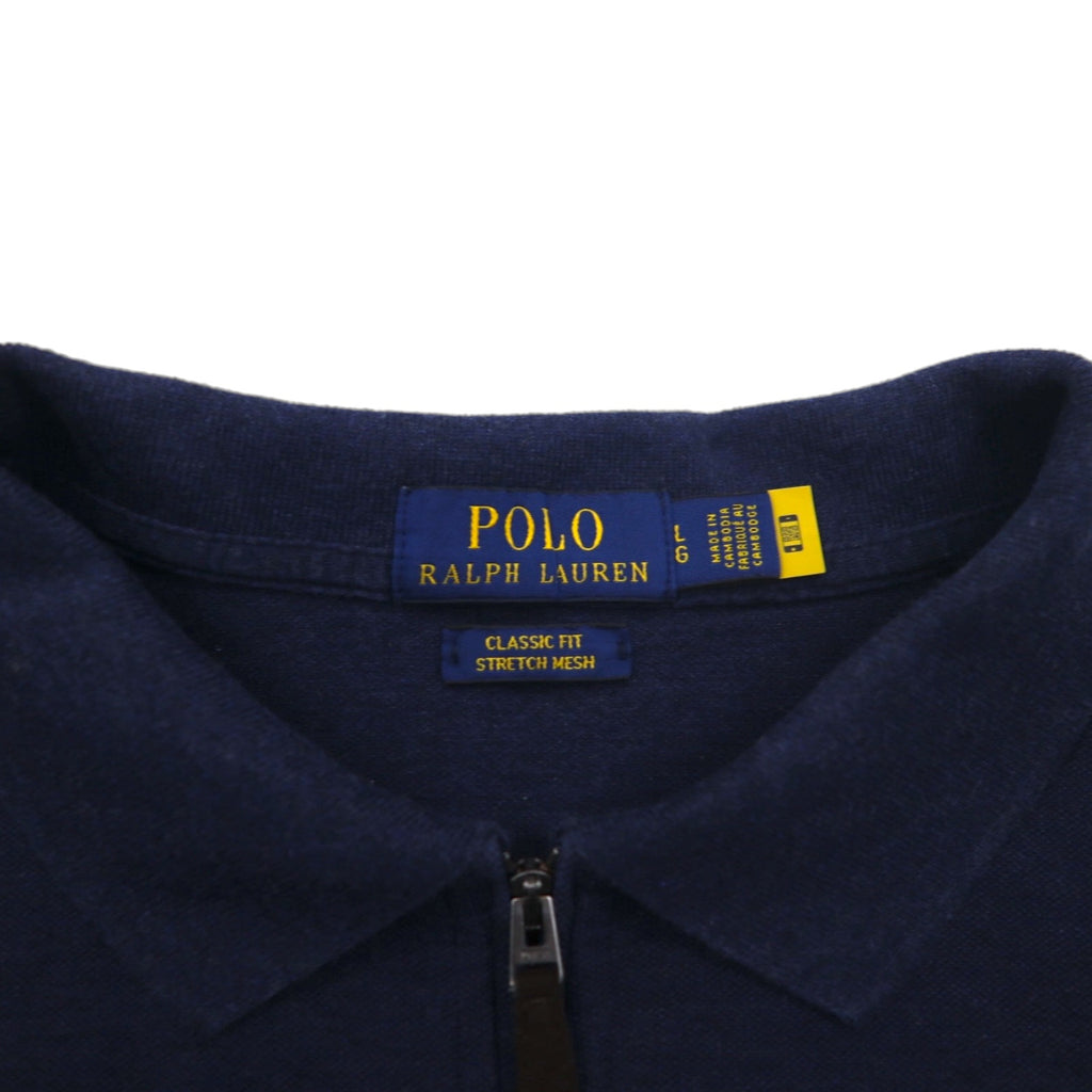 POLO RALPH LAUREN Classic Fit Stretch Mesh Half Zip Polo Shirt L Navy Cotton Small Pony Embroidery
