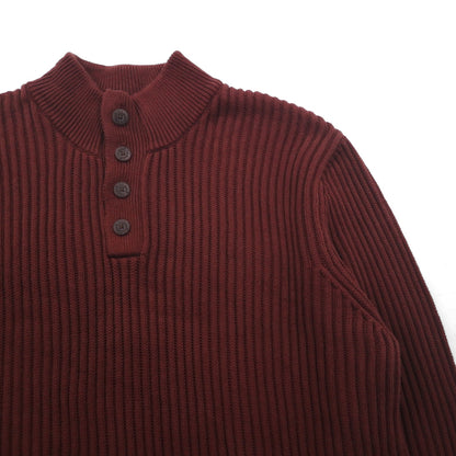 L.L.Bean ハーフボタン リブニット セーター XL ボルドー コットン JSB4