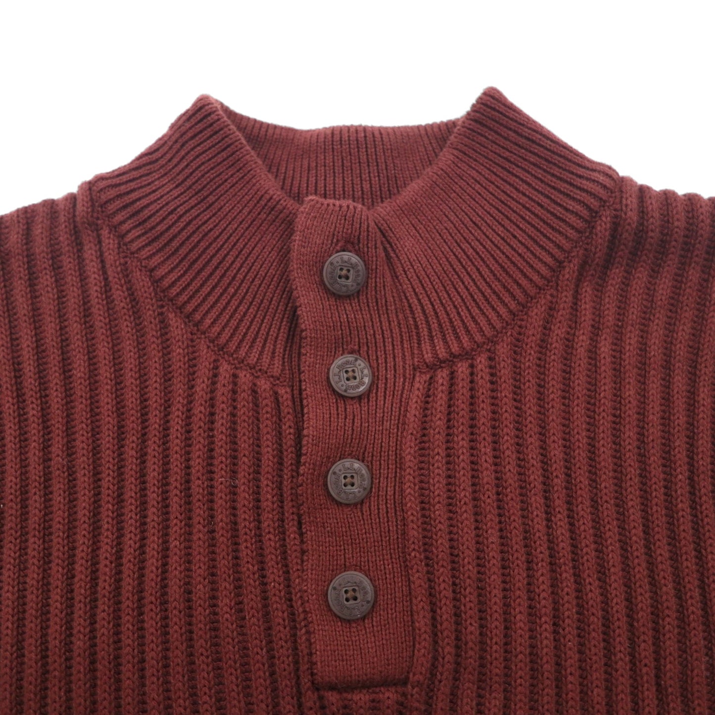 L.L.Bean ハーフボタン リブニット セーター XL ボルドー コットン JSB4