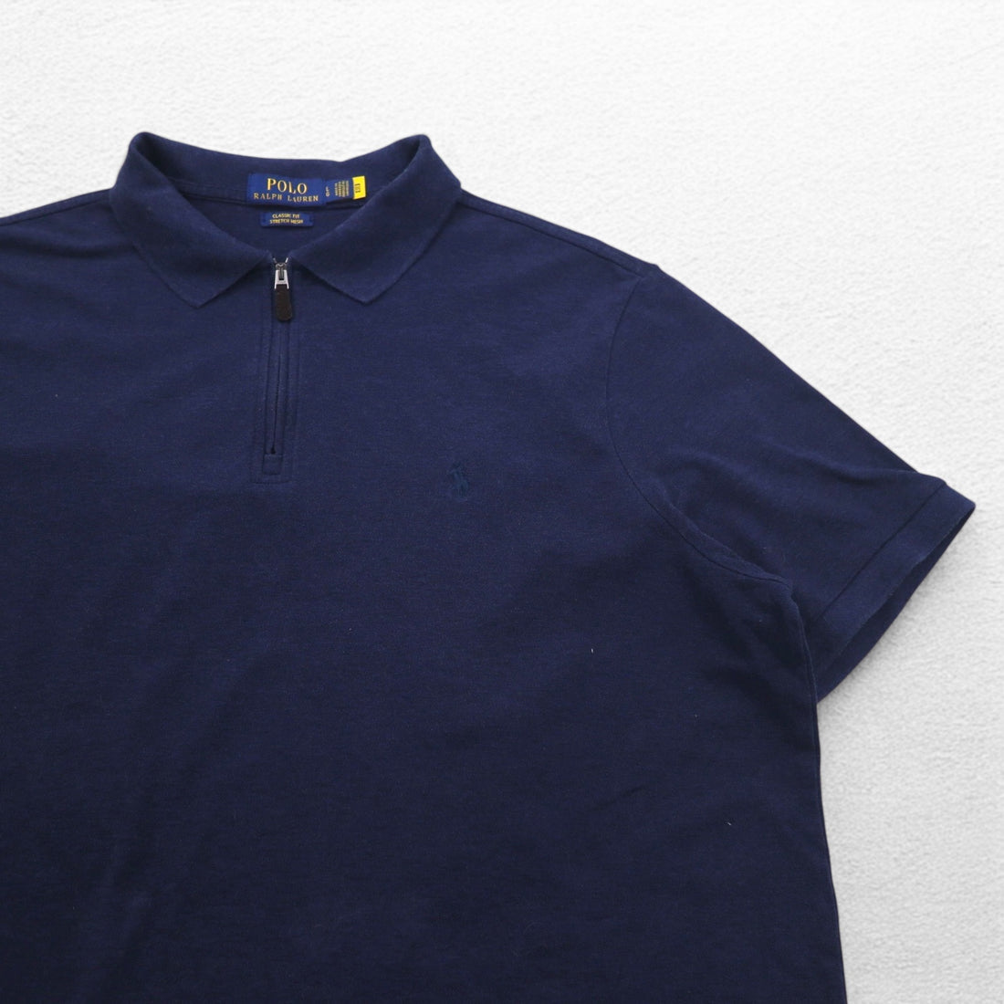 POLO RALPH LAUREN Classic Fit Stretch Mesh Half Zip Polo Shirt L Navy Cotton Small Pony Embroidery