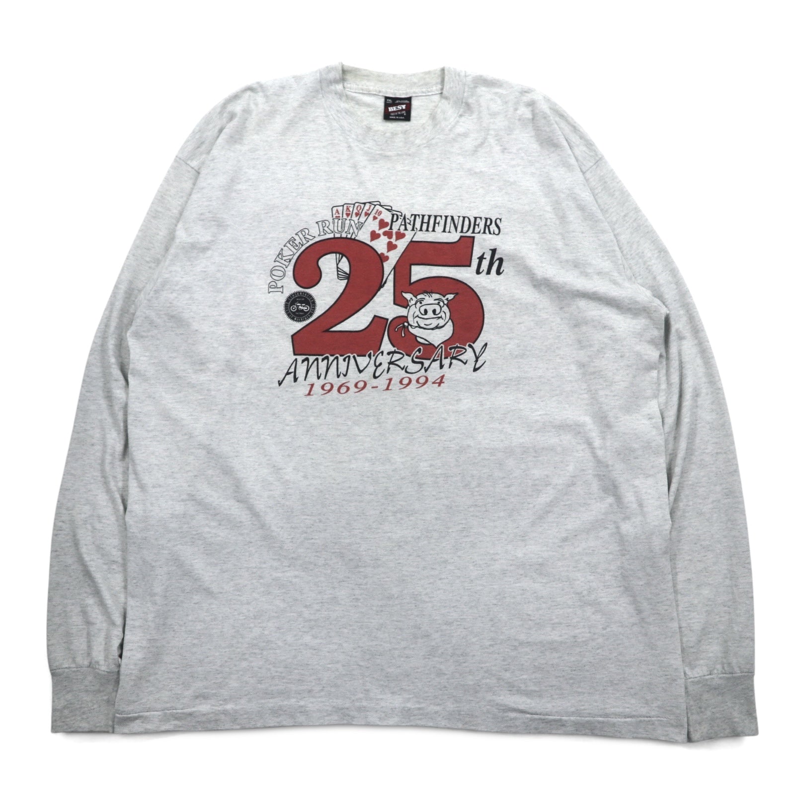 Made in USA 90s FRUIT OF THE LOOM Long Sleeve T-Shirt Long Tee XXL Gray PORKER RUN Big Size