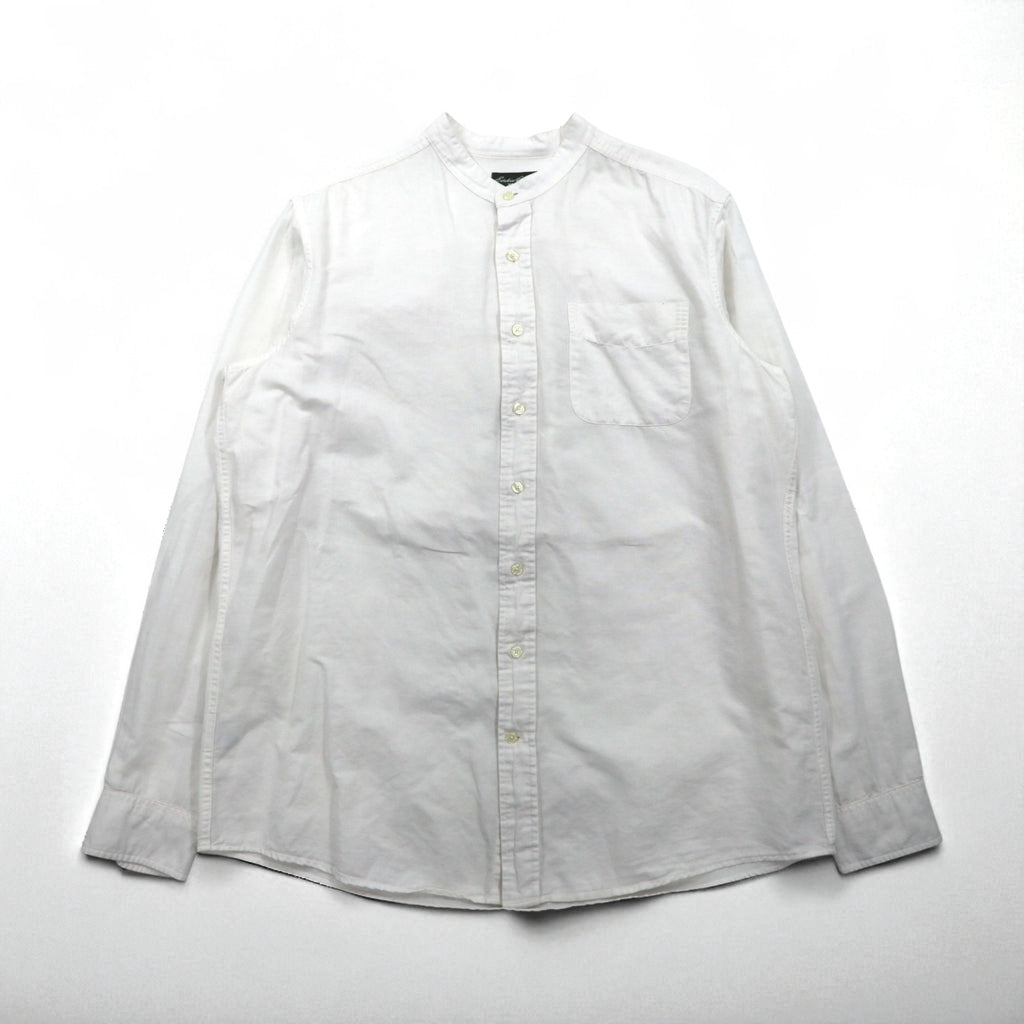 Eddie Bauer Linen Band Collar Shirt, Large, White, Linen and Cotton, Chest Pocket, Oversized