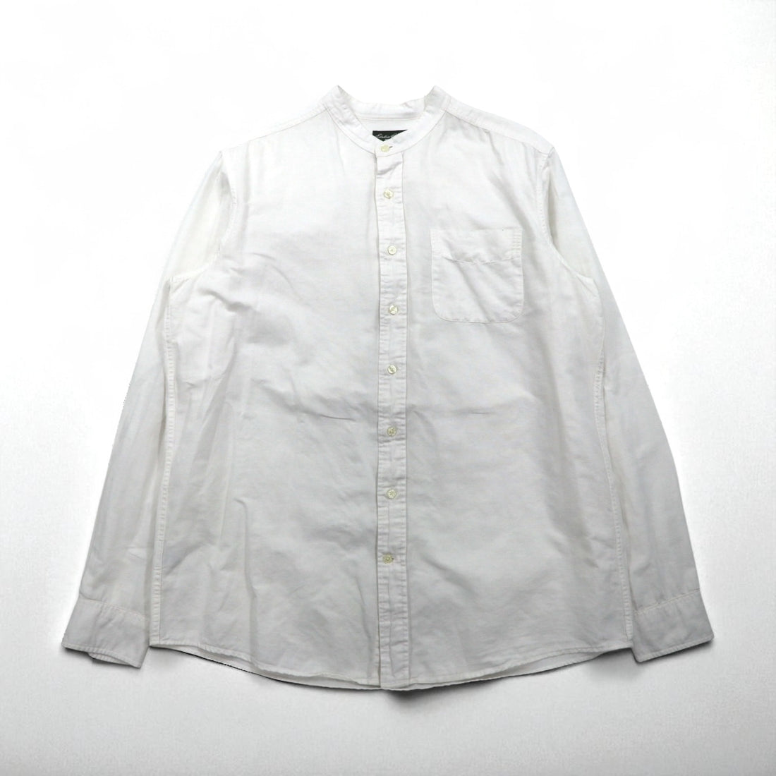 Eddie Bauer Linen Band Collar Shirt, Large, White, Linen and Cotton, Chest Pocket, Oversized