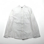 Eddie Bauer Linen Band Collar Shirt, Large, White, Linen and Cotton, Chest Pocket, Oversized