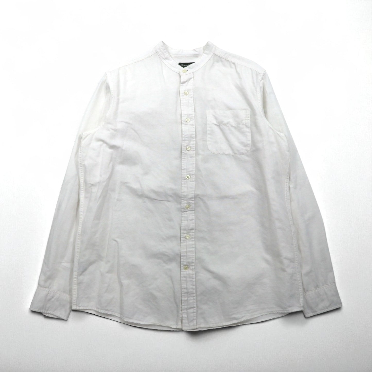 Eddie Bauer リネン バンドカラーシャツ L ホワイト 麻 コットン 胸ポケット ビッグサイズ
