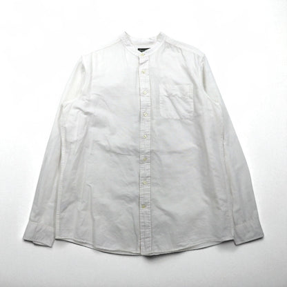 Eddie Bauer リネン バンドカラーシャツ L ホワイト 麻 コットン 胸ポケット ビッグサイズ