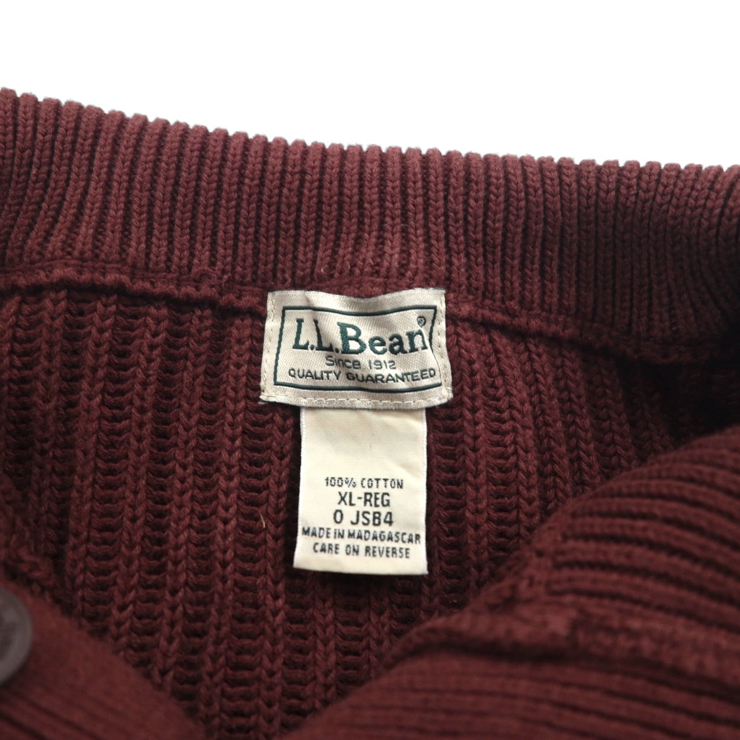 L.L.Bean ハーフボタン リブニット セーター XL ボルドー コットン JSB4