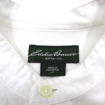 Eddie Bauer リネン バンドカラーシャツ L ホワイト 麻 コットン 胸ポケット ビッグサイズ