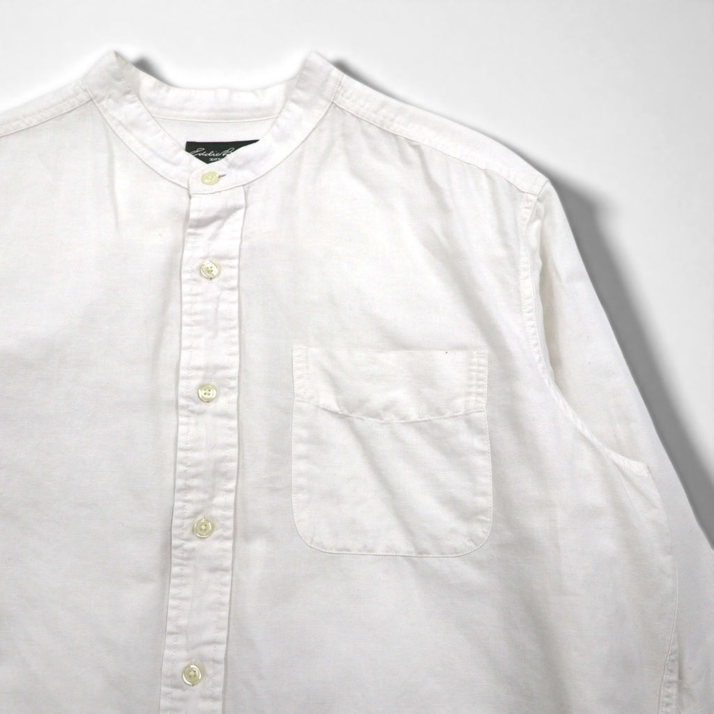 Eddie Bauer Linen Band Collar Shirt, Large, White, Linen and Cotton, Chest Pocket, Oversized