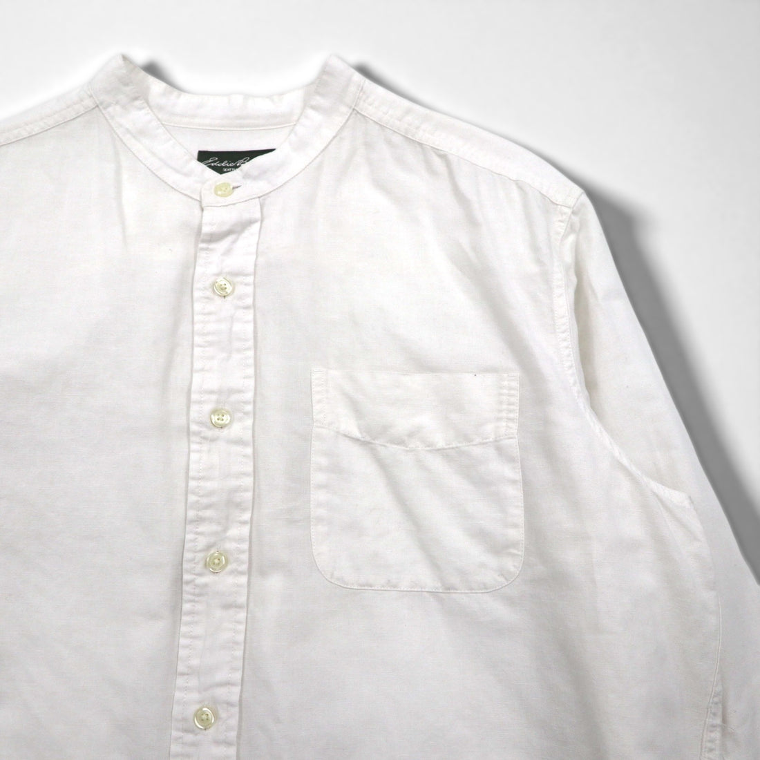 Eddie Bauer Linen Band Collar Shirt, Large, White, Linen and Cotton, Chest Pocket, Oversized