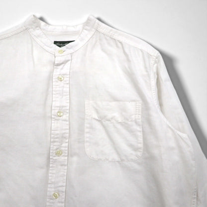 Eddie Bauer リネン バンドカラーシャツ L ホワイト 麻 コットン 胸ポケット ビッグサイズ