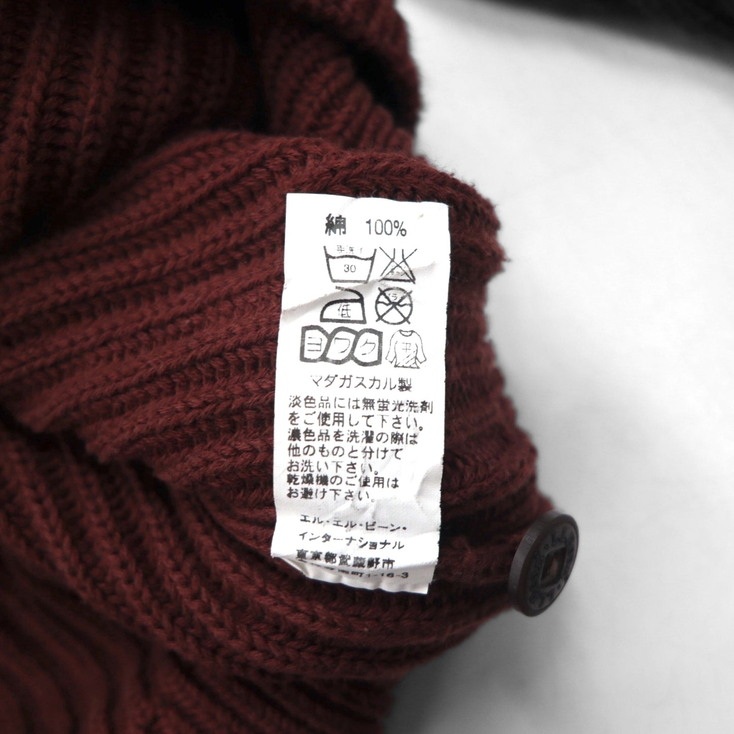 L.L.Bean ハーフボタン リブニット セーター XL ボルドー コットン JSB4