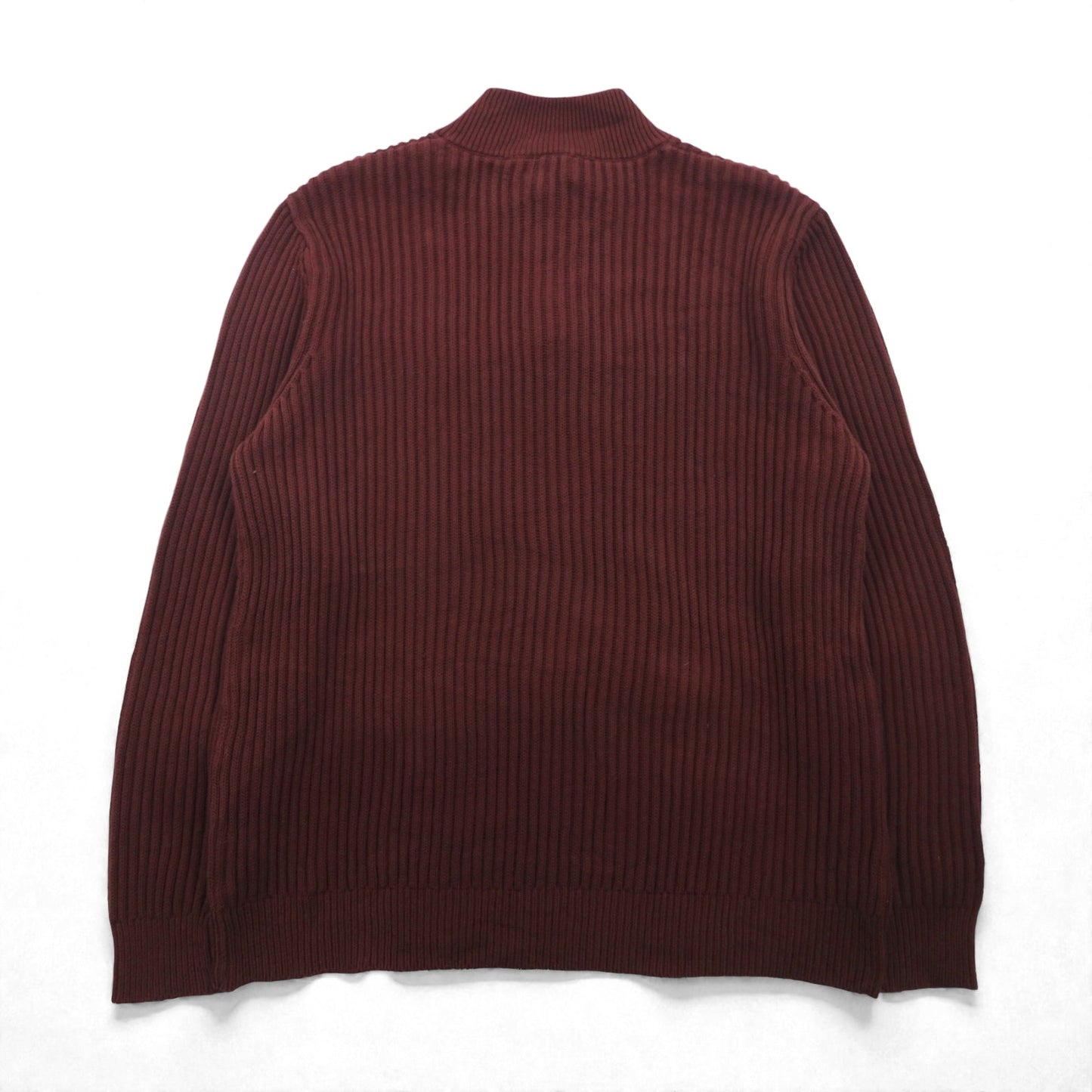 L.L.Bean ハーフボタン リブニット セーター XL ボルドー コットン JSB4