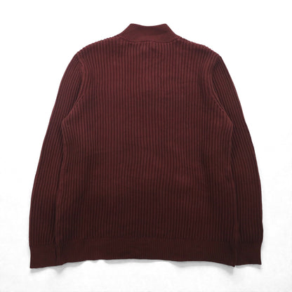 L.L.Bean ハーフボタン リブニット セーター XL ボルドー コットン JSB4