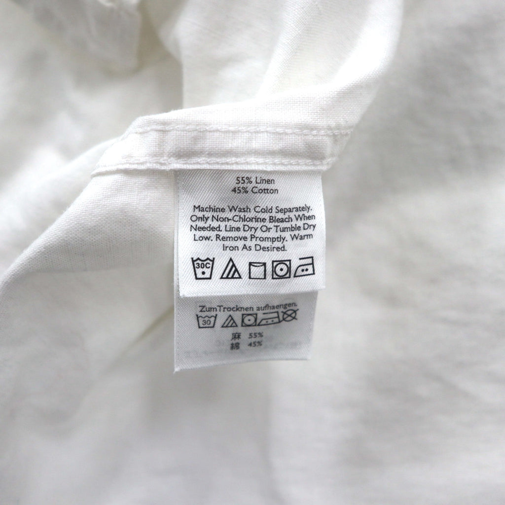 Eddie Bauer Linen Band Collar Shirt, Large, White, Linen and Cotton, Chest Pocket, Oversized