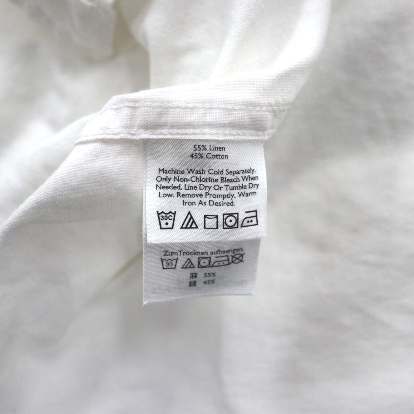 Eddie Bauer リネン バンドカラーシャツ L ホワイト 麻 コットン 胸ポケット ビッグサイズ