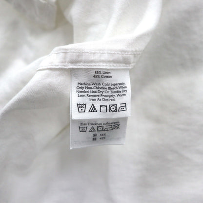 Eddie Bauer リネン バンドカラーシャツ L ホワイト 麻 コットン 胸ポケット ビッグサイズ