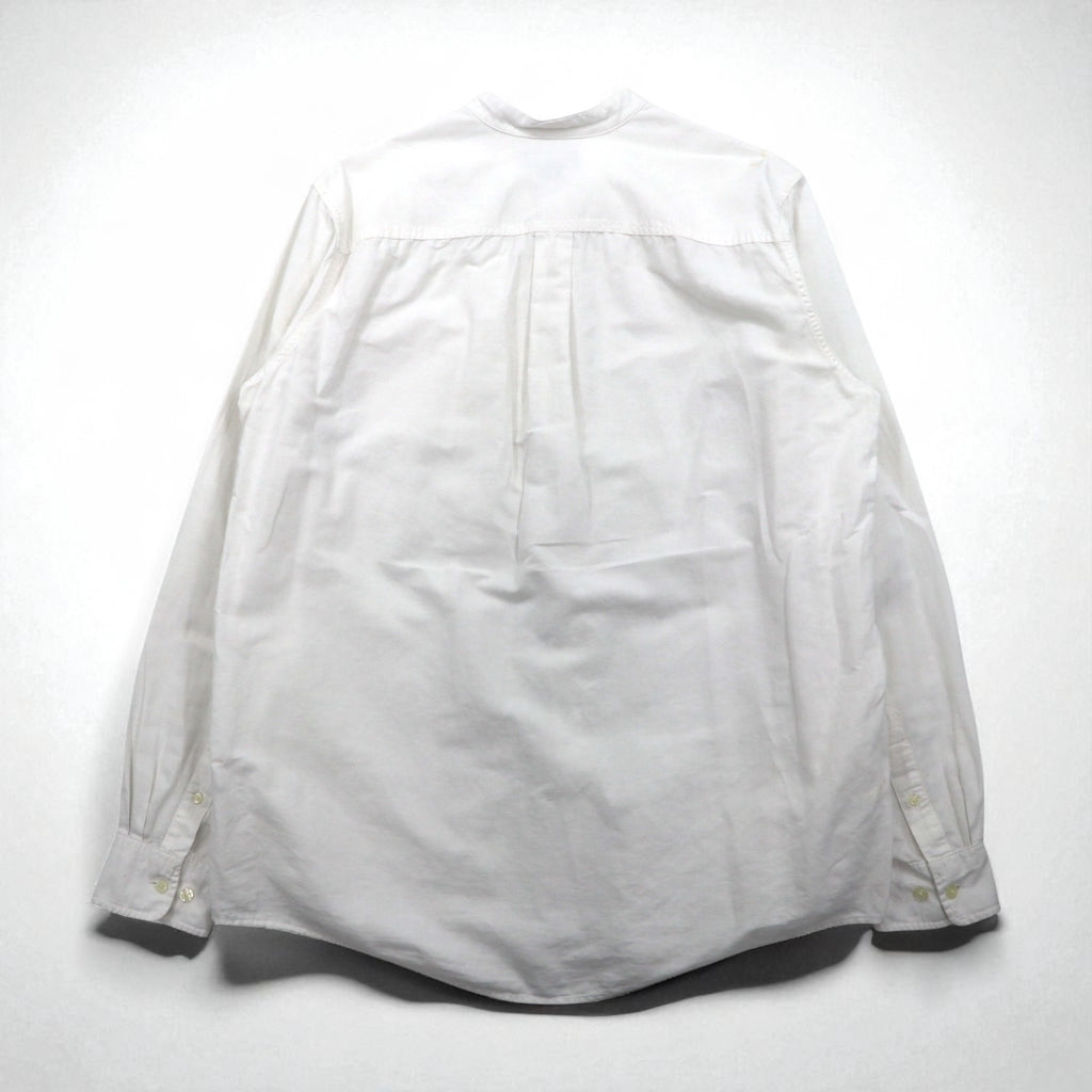 Eddie Bauer Linen Band Collar Shirt, Large, White, Linen and Cotton, Chest Pocket, Oversized