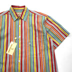 TRUSSARDI 半袖 マルチストライプシャツ M ワンポイントロゴ刺繍 日本製 未使用品