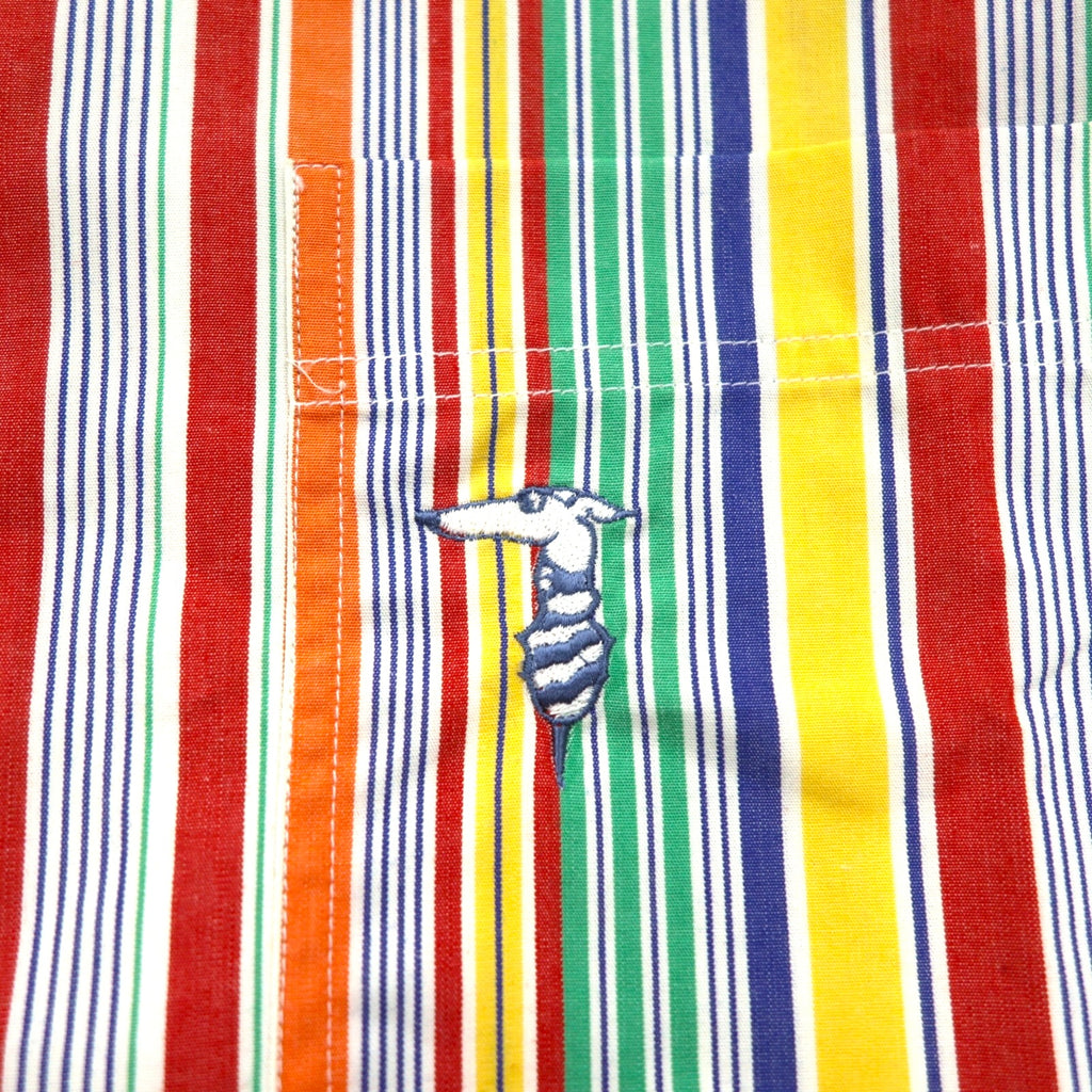 TRUSSARDI 半袖 マルチストライプシャツ M ワンポイントロゴ刺繍 日本製 未使用品