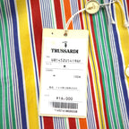 TRUSSARDI 半袖 マルチストライプシャツ M ワンポイントロゴ刺繍 日本製 未使用品