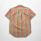 TRUSSARDI 半袖 マルチストライプシャツ M ワンポイントロゴ刺繍 日本製 未使用品