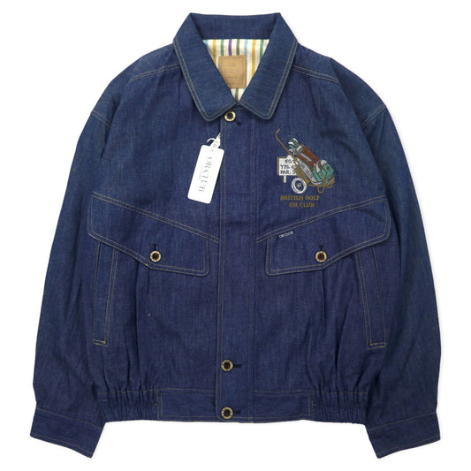 OR CLUB 80年代 デニム スウィングトップ ハリントンジャケット デニムジャケット L ブルー 濃紺 コットン レトロ 刺繍 日本製 未使用品
