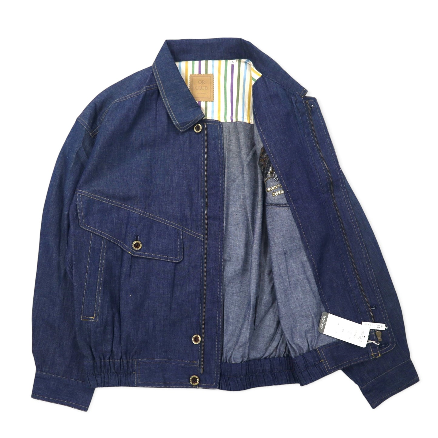 OR CLUB 80年代 デニム スウィングトップ ハリントンジャケット デニムジャケット L ブルー 濃紺 コットン レトロ 刺繍 日本製 未使用品