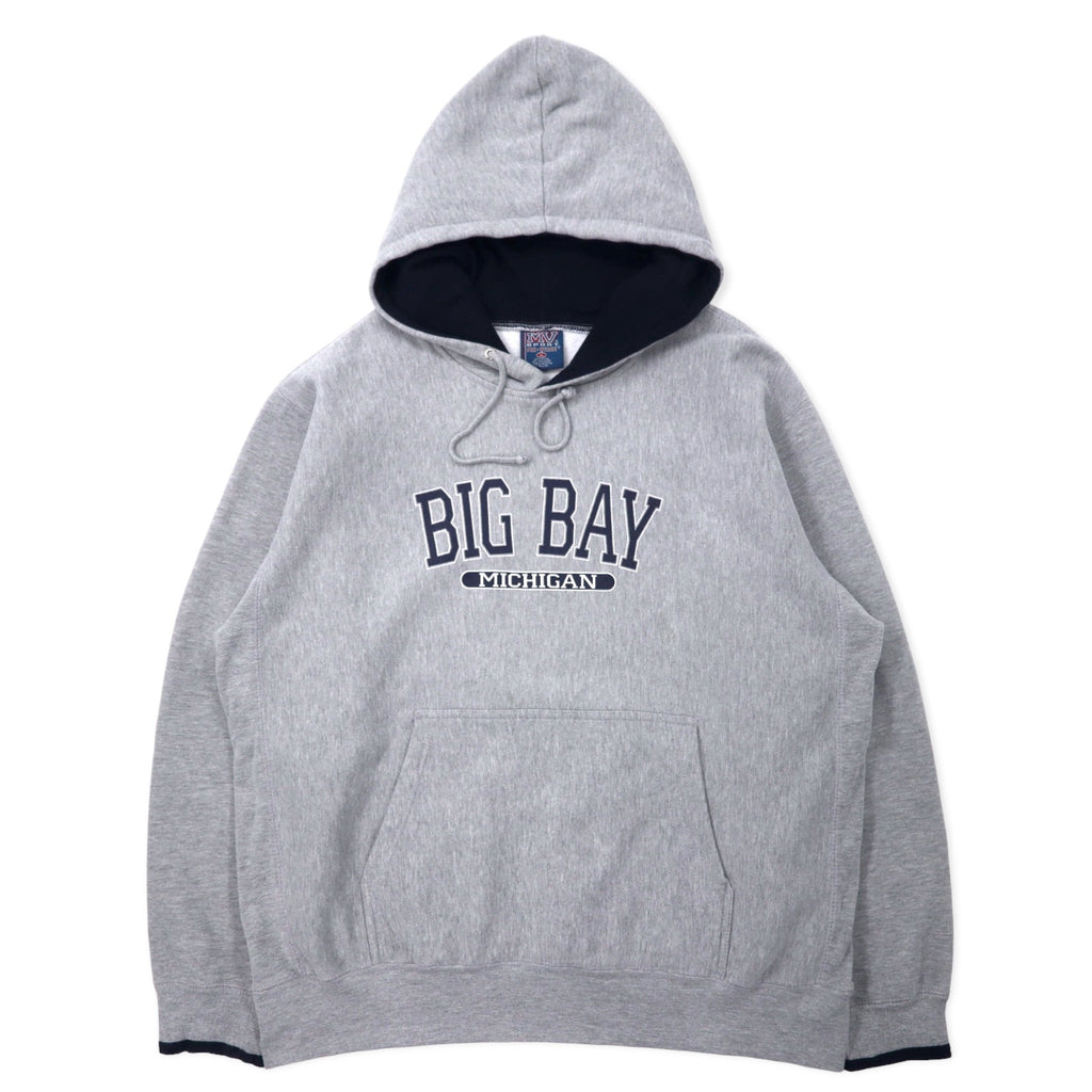 日本然リトテ-古着オンライン-MV SPORT 90年代 リバースウィーブ パーカー XL グレー コットン 裏起毛 パキ綿 BIG BAY MICHIGAN カレッジプリント PRO-WEAVE ビッグサイズ-MV SPORT 90's Reverse Weave Hoodie XL Gray Cotton brushed lining Paki cotton BIG BAY MICHIGAN College Print PRO-WEAVE Big Size