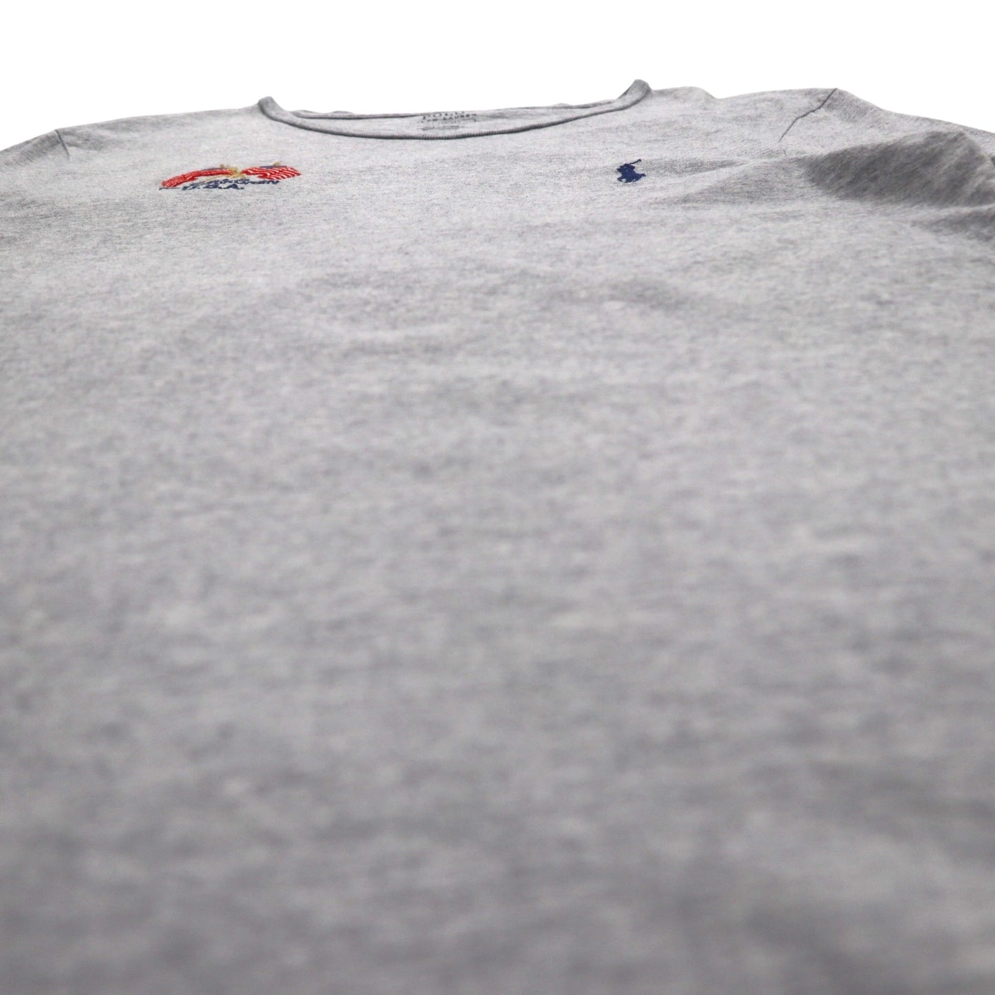POLO RALPH LAUREN Logo Embroidered T-Shirt, Medium, Gray, Cotton, Stars and Stripes, USA, Small Pony Embroidery