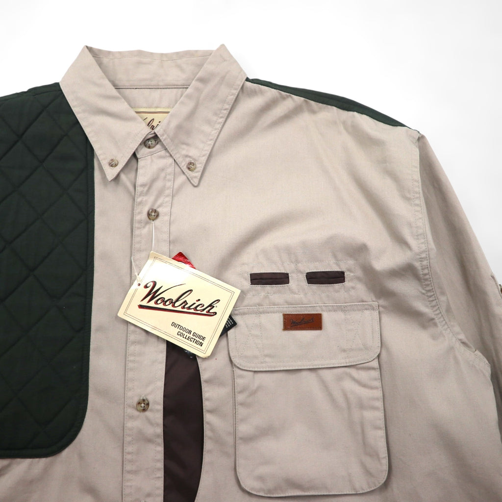 Woolrich 00年代 キルティング 切替 ハンティング シャツ XL ベージュ グリーン 胸ポケット OUTDOOR GUIDE COLLECTION 未使用品