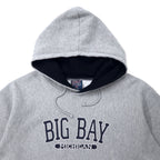 MV SPORT 90s Reverse Weave Hoodie XL Grey Cotton Fleece Lining Paki Cotton BIG BAY MICHIGAN College Print PRO-WEAVE Big Size
