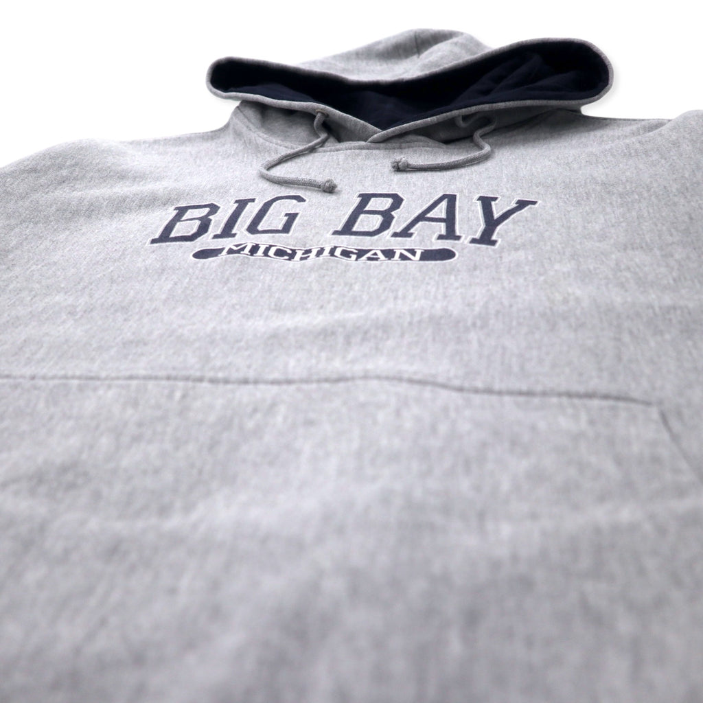 MV SPORT 90s Reverse Weave Hoodie XL Grey Cotton Fleece Lining Paki Cotton BIG BAY MICHIGAN College Print PRO-WEAVE Big Size
