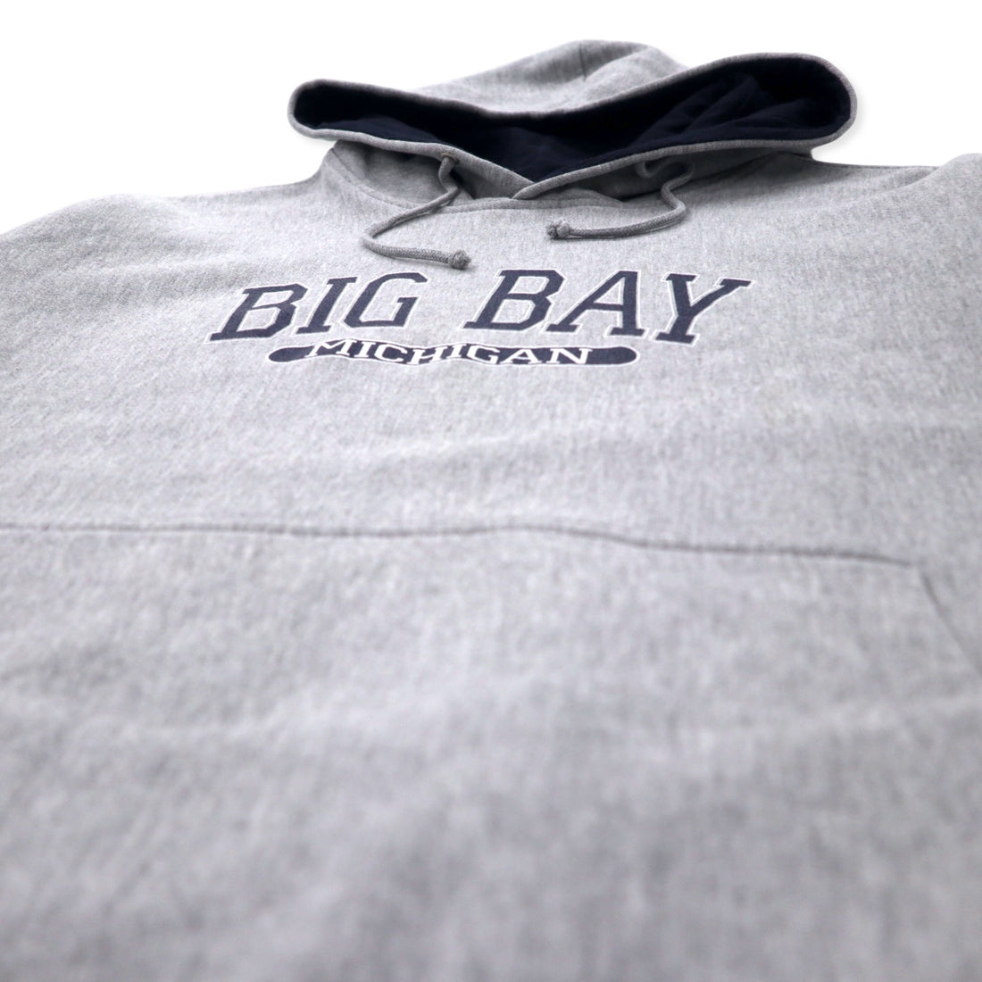 MV SPORT 90s Reverse Weave Hoodie XL Grey Cotton Fleece Lining Paki Cotton BIG BAY MICHIGAN College Print PRO-WEAVE Big Size