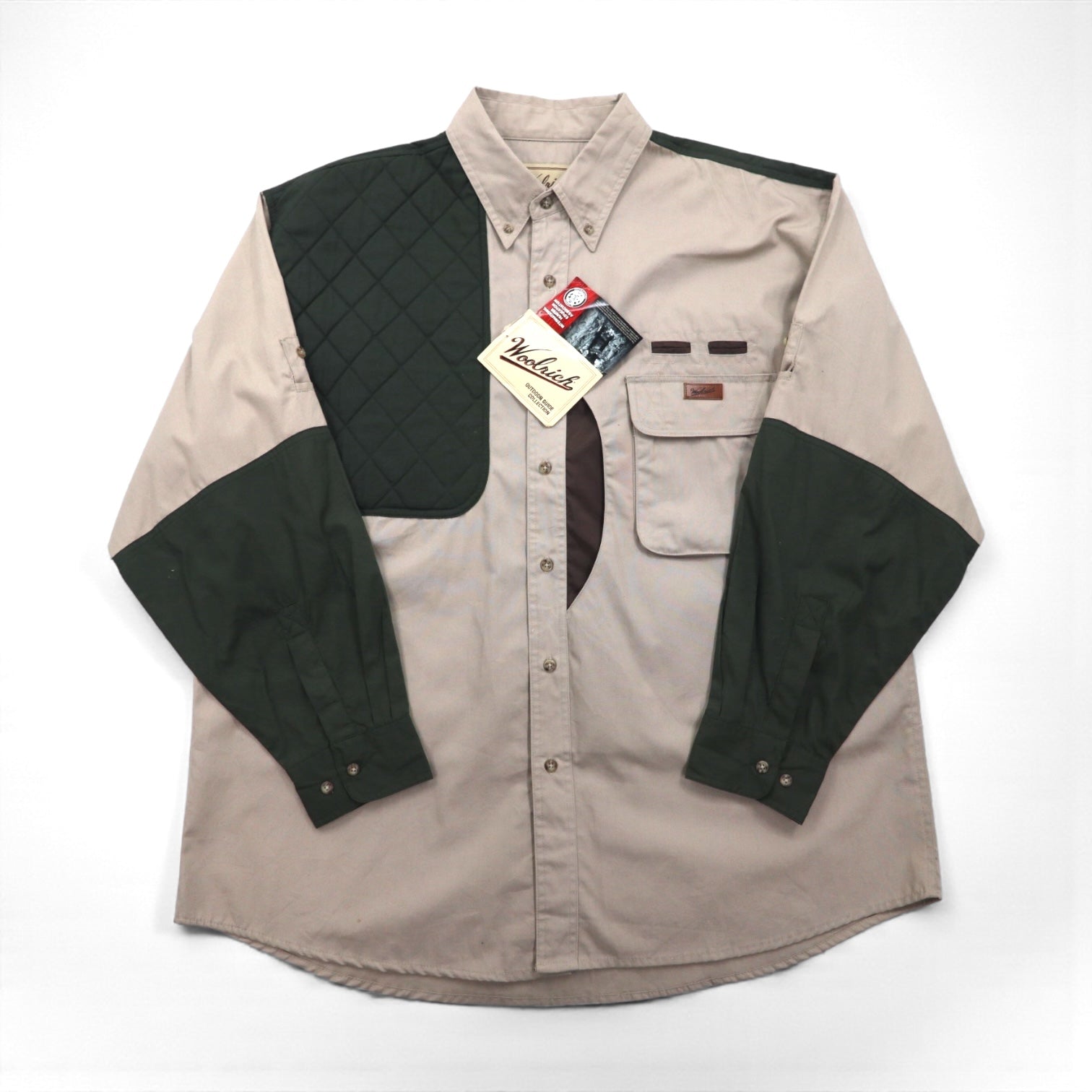 Woolrich 00年代 キルティング 切替 ハンティング シャツ XL ベージュ グリーン 胸ポケット OUTDOOR GUIDE COLLECTION 未使用品